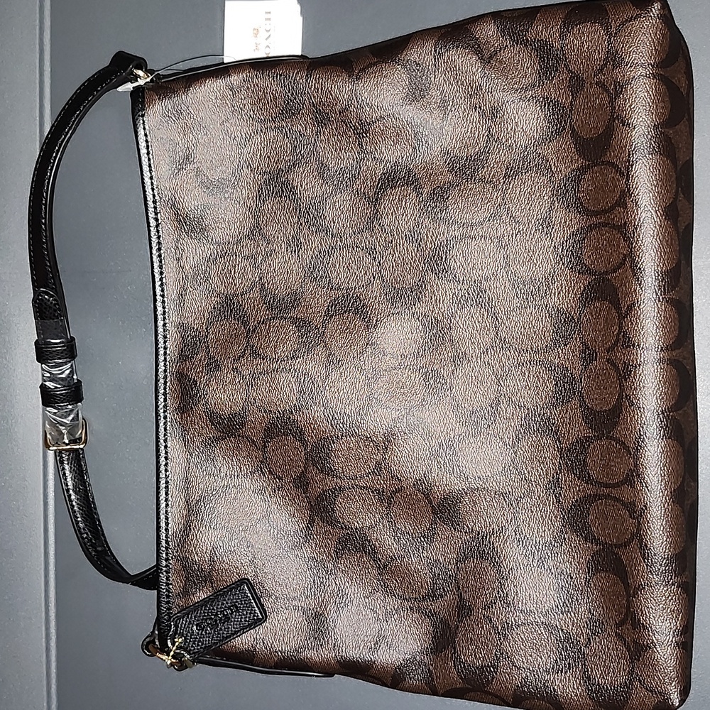 Coach Signature File Bag In Dark Brown - Picture 2 of 6